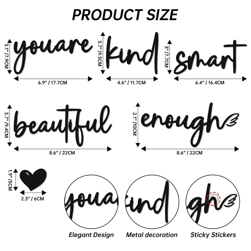 Matte Black Inspirational Quote Metal Wall Art, Self-Love Womens Home