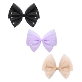 BUNNY LULU Elegant Hair Bow Set Sweet Styles with Crystal and Pearl Accents Fashion Hair Clips for Girls (Brown/Lavender/Black)