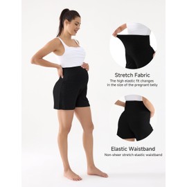 BRATUC Maternity Shorts for Women Over The Belly Soft Stretchy Comfy Viscose from Bamboo Pregnancy Lounge Pajama Shorts (Medium Black)