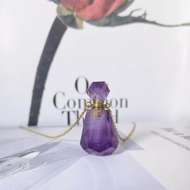 Amethyst Necklace, Natural Purple Crystal Perfume Bottle Necklace, Healing Stone Necklace for Spiritual Jewelry, Aromatherapy Diffuser Vial Necklace for Liquid, Essential oil