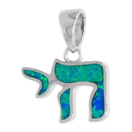 Small Sterling Silver Synthetic Opal Chai Pendant for Women 3/8 inch w/NO Chain