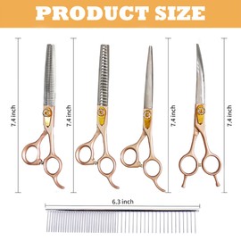 7 Inch Professional Dog Grooming Scissors Kit, 6-in-1 Grooming Scissors for Dogs, Pet Grooming Shears Set, Straight Scissor & Thinning Shear & Curved Scissor & Chunker Shear (Rose Gold)