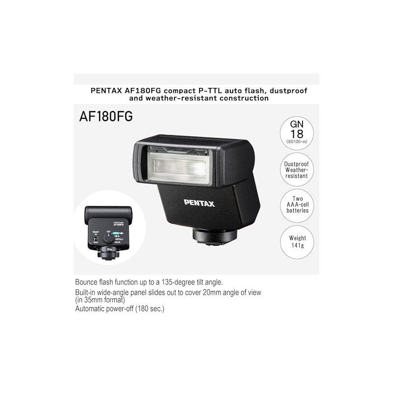 PENTAX AF180FG Compact P-TTL auto Flash, dustproof and Weather-Resistant Construction,