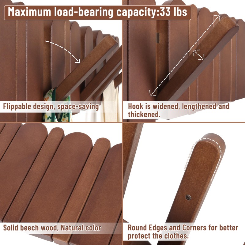 KYIAANY Wall Coat Rack for Entryway: Wooden Modern Heavy Duty
