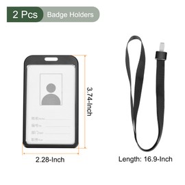 YOKIVE 2 Pcs Badge Holder, Vertical Aluminum with Metal Hook Detachable Neck Lanyard | Protecting Cards, Great for ID Cards (Black, 3.7 x 2.3-inch)