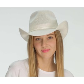 C.C Sparkly Sequin Cowboy Hat with Suede String Trim, Pastel Ivory