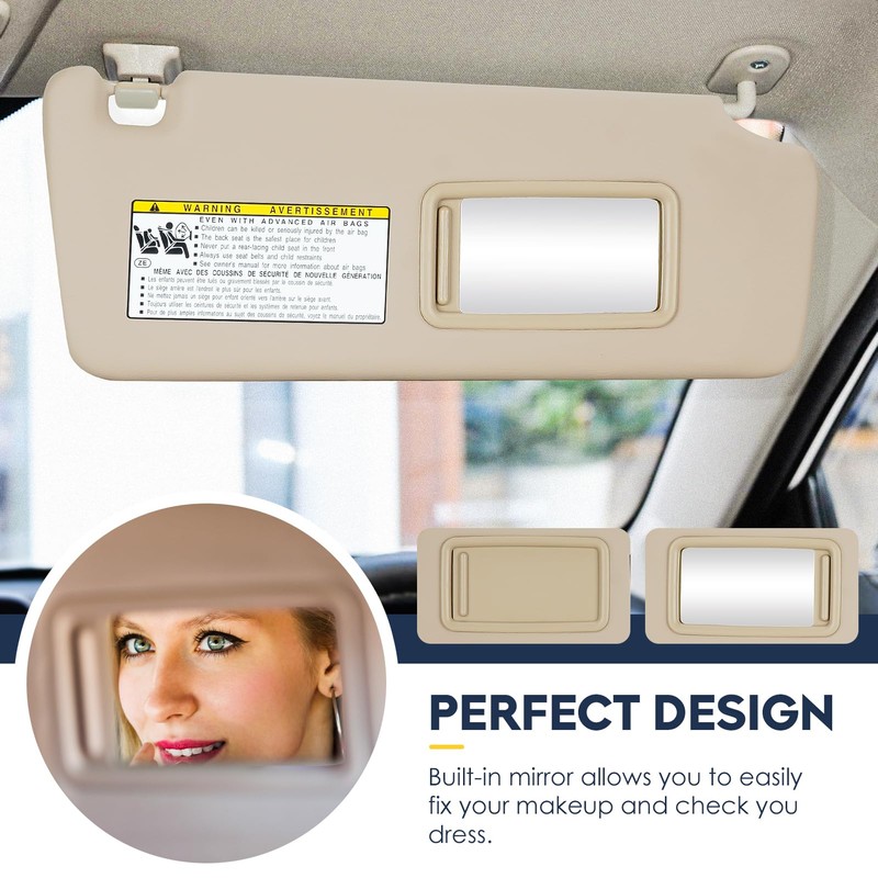 Right Passenger Side Sun Visor Without Light Fit for Toyota