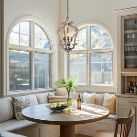 LOG BARN Farmhouse Chandelier Handmade Wood 3 Lights Fixtures Hanging for Dining Room, Foyer, Kitchen Island and Hallway