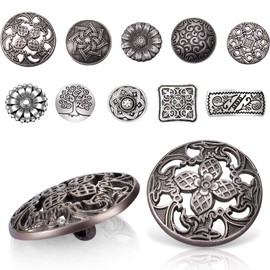 100 Pieces Metal Silver Buttons Antique Silver Color Assorted Metal Buttons Flower Decorative Metal Buttons Mixed Vintage Metal Round Buttons for DIY Crafts Sewing Decor