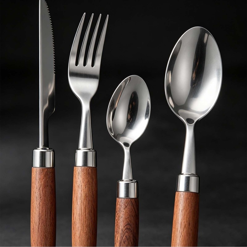 Silverware Set Wood Handle Forks Spoons Steak Knives For Camping