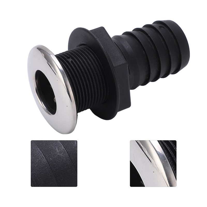 1 1/2in Through Hull Drain Straight Black with Stainless Steel
