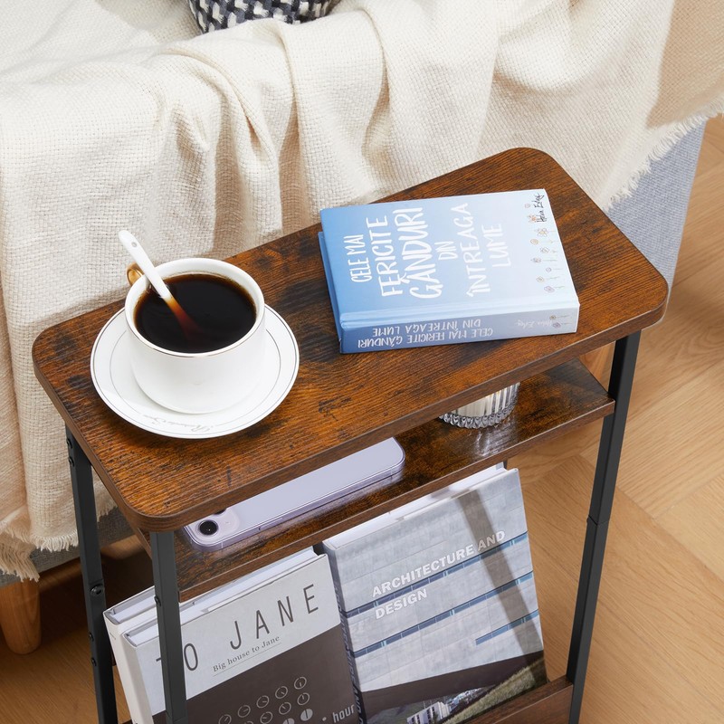 Narrow Side Table,3-Tier Slim End Table with Storage Shelf,Modern Sofa
