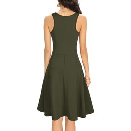 Missufe Women's Sleeveless Racerback Flared Casual Plain Knee Length Tank Dress (Army Green 01, Small)