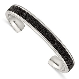 Solid Stainless Steel Men's Genuine Stingray Bangle Cuff Bracelet (Width = 10mm)