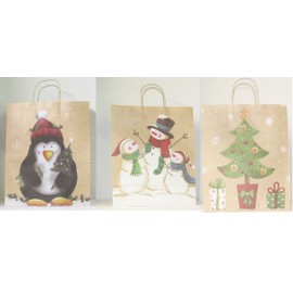 Christmas Holiday Kraft Bags 12 Pack (15.5 X 13 x 6 - Large)