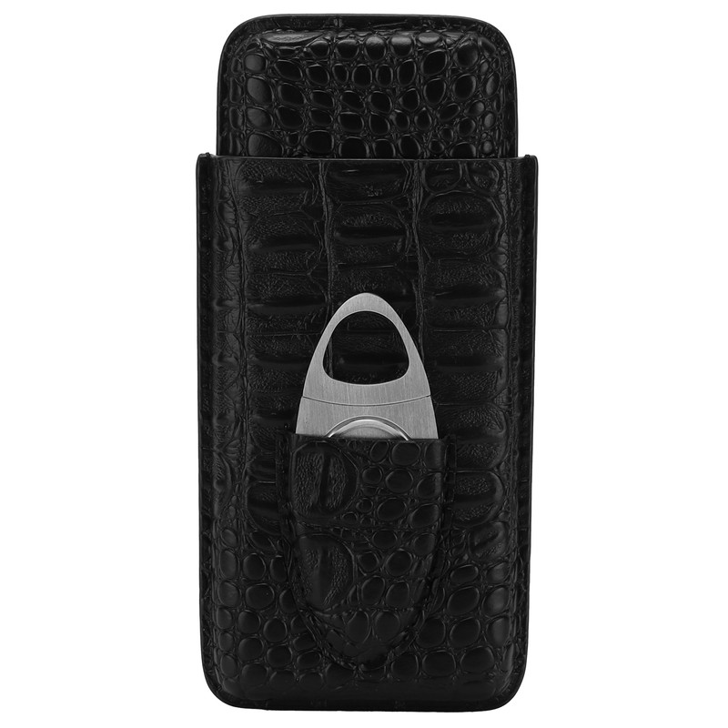 Cigar Case Portable Black Large Capacity PU Leather Caiman Pattern