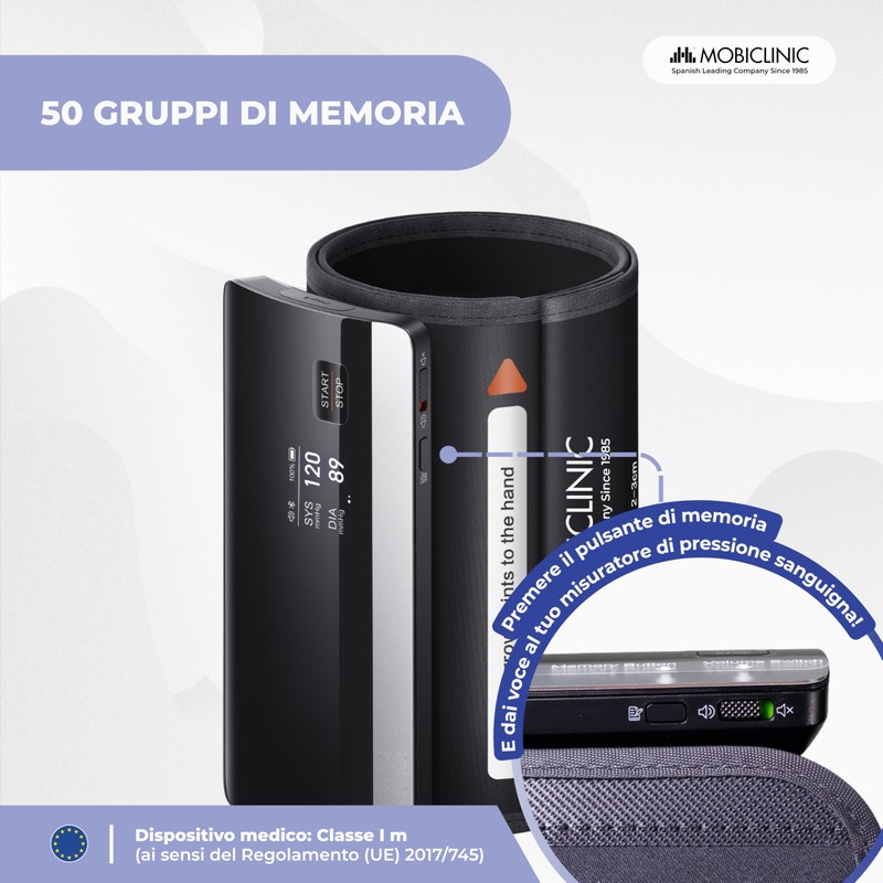 Mobiclinic®, Misuratore Pressione da Braccio, Digitale, Connessione Bluetooth e APP,