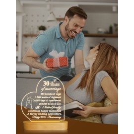 FULLOSUN Anniversary Wedding Gifts for Him/Her, I Love You Night Light 3D Illusion Lamp for Couple Wife Husband Romantic Valentines Wedding Day Present (30th)