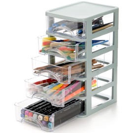 Hedume Desktop Drawer, Clear 5-Drawer Desktop Storage Unit, Small Organizer Box Storage Container Case, Frame with Clear Drawers, Drawer Unit