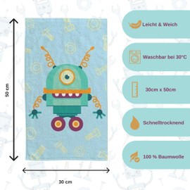 damaloo Children's Cotton Towel 30 x 50 cm - Guest Towel with Robot Motif - Small Towel for Boys & Girls - Hand Towel or Wash Cloth for Children