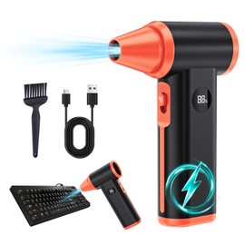 Larkeey Compressed Air Duster Rechargeable Electric Duster for PC Keyboard Cordless Car Dryer 130000RPM Air Blower Gun High Power Turbo Fan Mini Blower Jet Dry Blower for Car Home Office, Black-Orange