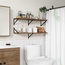 36"W x 10"D Floating Shelves, 10 Inch Deep Walnut Floating Shelves, Farmhouse Rustic Deep Wall Shelves for Home Decor, Wide Large Floating Shelf for Bathroom, Living Room, Kitchen, Study Room