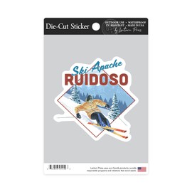 Die Cut Sticker Ruidoso, New Mexico, Ski Apache, Downhill Skier, Contour Vinyl Sticker 3 to 6 inches, (Waterproof Decal for Cars, Water Bottles, Laptops, Coolers), Large