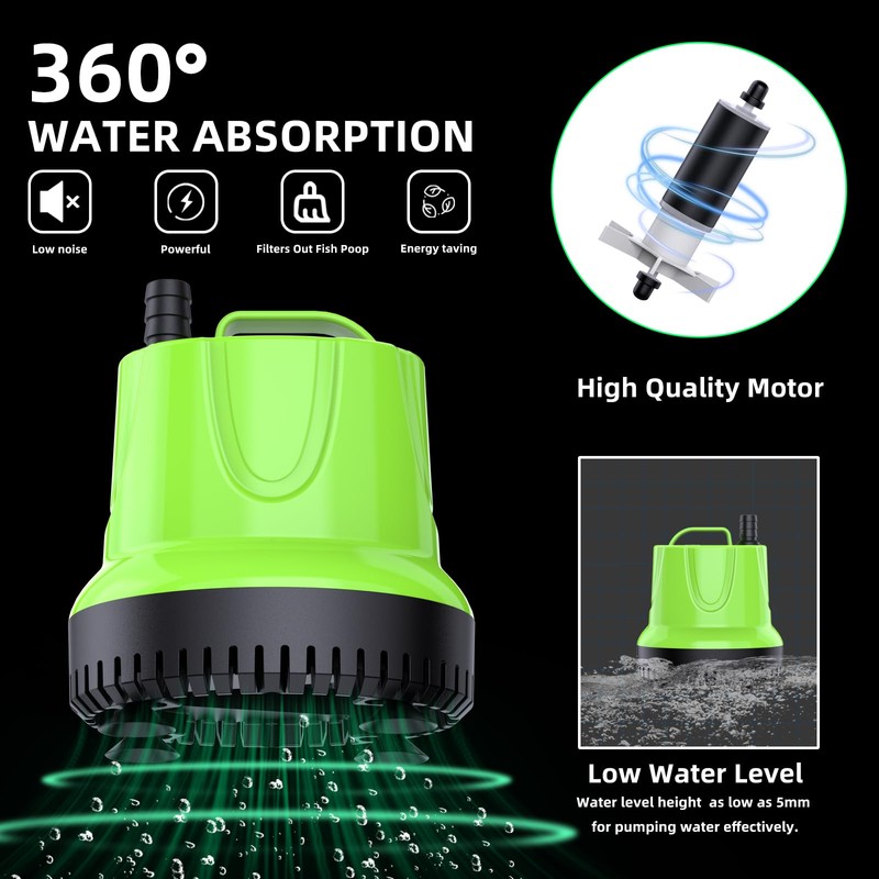FREESEA Fountain Submersible Water Pump: 160 GPH 12W Small Sump