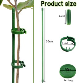 Plant Support, 40 Plant Sticks, Plant Sticks with 40 Adjustable Buckle, 25 Connectors and 2 Plant Ties, Tomato Sticks, Plant Support for Support Vegetables and Flowers (107 Pieces)