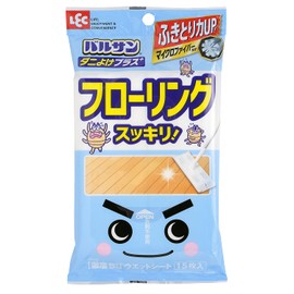 LEC Gekochi-kun & Balsan Dust Mite Protection Plus Flooring Wet Sheet, 15 Sheets, Microfiber Blended Wiping Strength