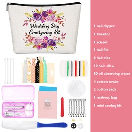 Floral Wedding Emergency Kit for Bride Wedding Survival Set with Makeup Bag, Bride Kit Bridal Shower Gift Present Fun Engagement Present for Bride Emergency Supplies