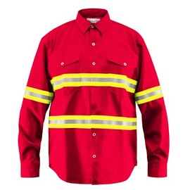 Premium High Visibility Hi Vis Reflective Safety Work Shirts - Full Sleeve (Large, Red)