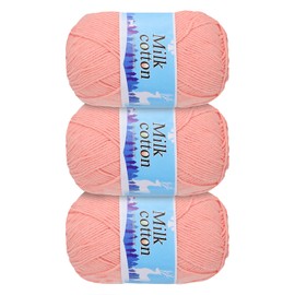 Rebower Cotton Yarn,60% Cotton and 40% Acrylic Fibers Soft Knitting Yarn [for Hand DIY Bag Cushion Crocheting Knitting Projects Home Decor], -3 Skeins/3×252yards/3×4.23oz/Pink