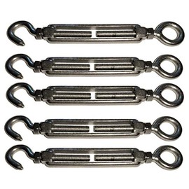 MarineNow Stainless Steel 316 Hook & Eye Turnbuckle Marine Grade M4, M5, M6, M8; Choose 1, 2, 5 or 10 Pack (M6 6mm, 05-Pack)