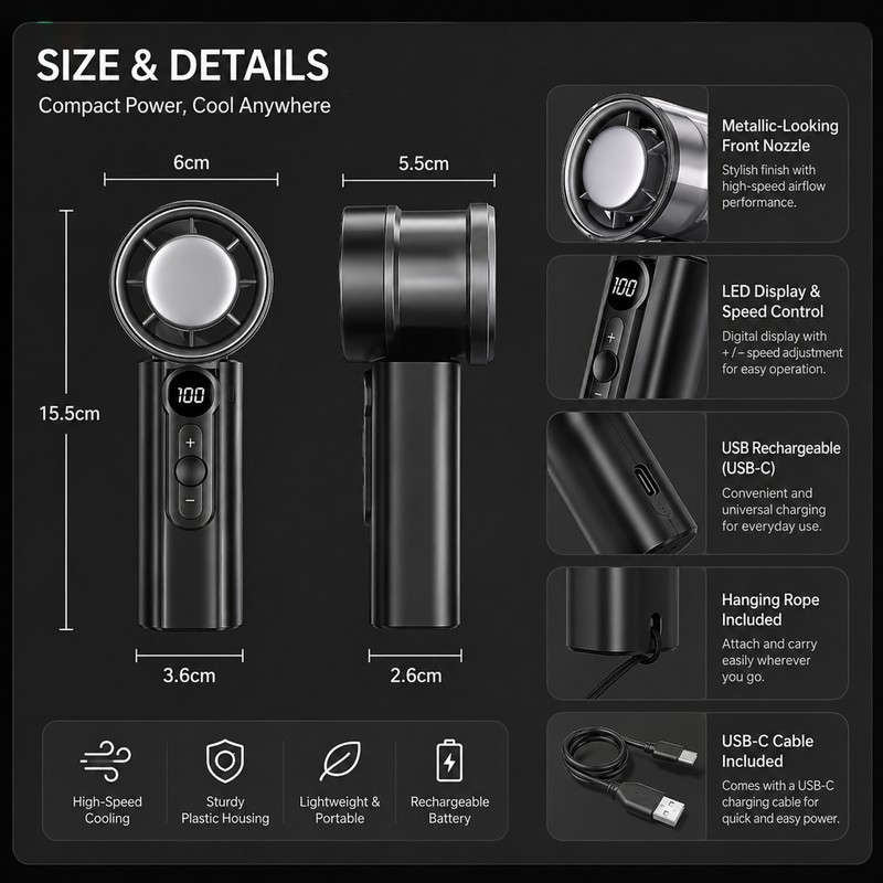 Portable Handheld Fan for Personal Cooling – USB Rechargeable Mini
