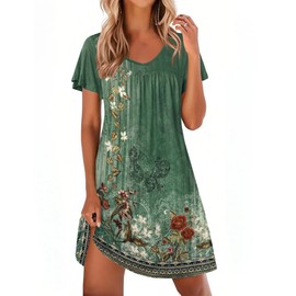 Ekouaer Nightgowns for Women Short Sleeve Sleep Shirts Pleated Night Dress V Neck Night Shirts Soft House Dress