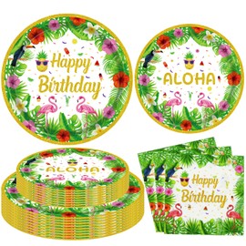60PCS Tropical Luau Party Supplies Hawaiian Luau Party Decorations Beach Aloha Birthday Decorations Beach Birthday Pool Supplies Hawaiian Themed Tableware Set - Tropical Plates Aloha Napkins Serves 20