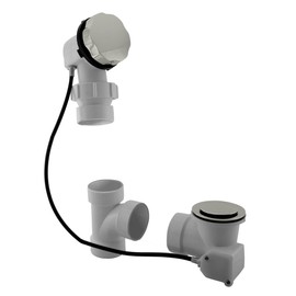 Westbrass D50P27BJ-05 27" Cable Drive Standard Bath Drain Trim Kit with Rotary Overflow Cover Knob on a Ball Joint Elbow, Pop-Up Stopper and SCH. 40 PVC Fittings, Polished Nickel