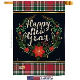 Angeleno Heritage New Year Winter Garden House Flags Kit Clock Countdown Champagne Party Fireworks Celebrate Small Decorative Gift Yard Banner Made in USA 28 X 40