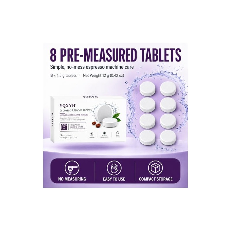 YQXYH Espresso Cleaning Tablets - 8 Tablets for Machine Maintenance