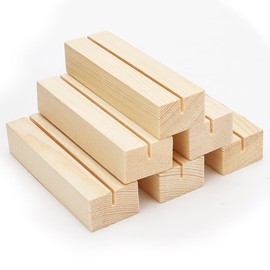 Worown Pack of 6 (10 x 3 x 2 cm) Black Wooden Card Holder, Wooden Stand, Photo Holder for Home, Coffee Bar, Shop, Wedding and Postcard Decoration