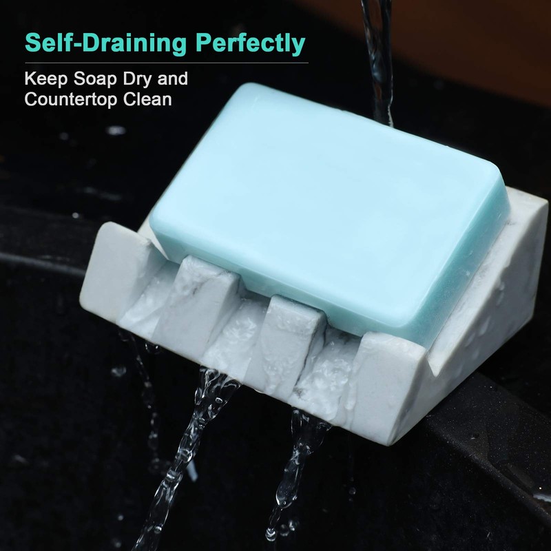 Morelax White Marble Soap Dish with Drain Bar Soap Holder