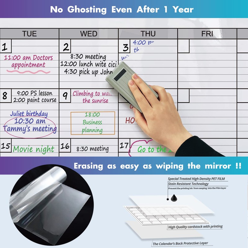 Dry Erase Monthly Extra Large White Board Calendar for Wall,