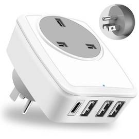 UK to US Plug Travel Adapter, UK to USA Plug Adapter with 3 USB Ports and 1 Type C, American Plug Adapter UK to US USA Travel Adapter from UK to USA, Canada, Thailand, Mexico (Type B)