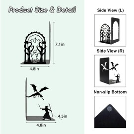 Lord Decorative Bookends- Epic Fantasy Dragon & Wizard, Unique Bookends, Non Skid Book Ends, Book Stopper for Home/Office Decor/Shelves, (Matte Black, Large)