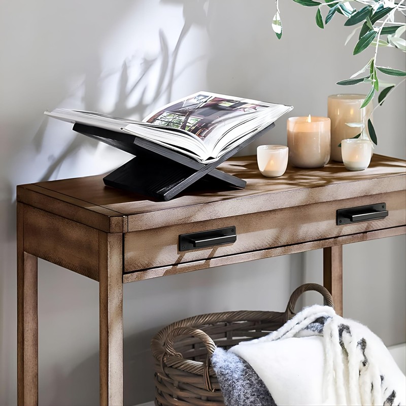 Honygebia Solid Wood Book Stands - Cross Frame Black Oak