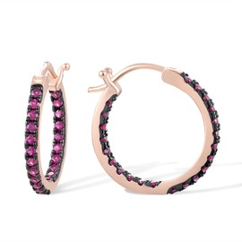 Santuzza 925 Sterling Silver Huggie Hoop Earrings 0.86 CT Created Ruby Cuff Pierced Earring (Rose Gold Plated)