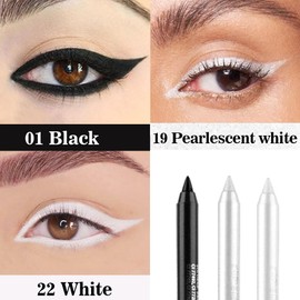 evpct 3Pcs Black & Pearl White & White Gel Glitter Eyeliner Pencils Set for Women Waterproof Smudge Proof lapiz de ojos delineador de ojos contra el agua Eye Liner Makeup 01 19 22