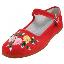 Shoes 18 - Zapatos planos de ballet de algodón para mujer, 114 Red Emb, 8.5 US