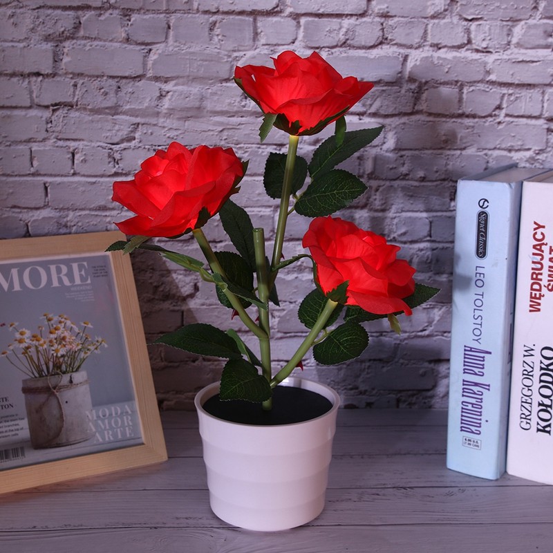 3LED Artificial Rose Lamp Solar Simulation Flower Light LED Bonsai